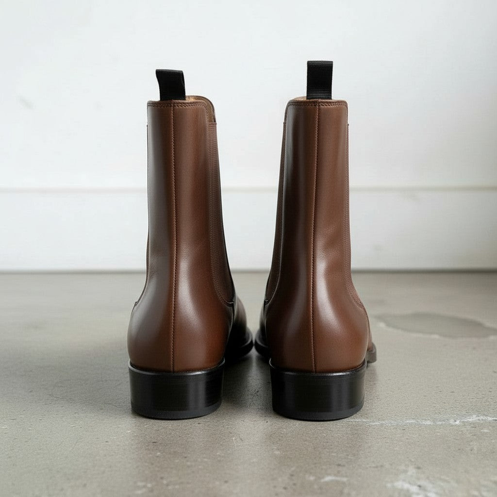 Men's Brown Plain-Toe Leather Chelsea Boots