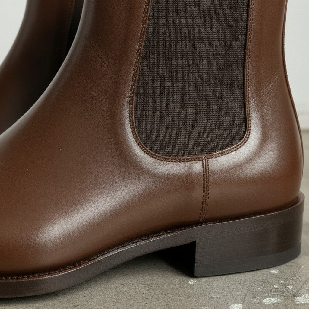 Men's Brown Plain-Toe Leather Chelsea Boots