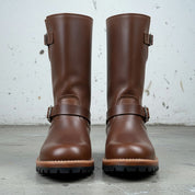Men's Brown Buckle Leather Biker Boots