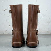 Men's Brown Buckle Leather Biker Boots