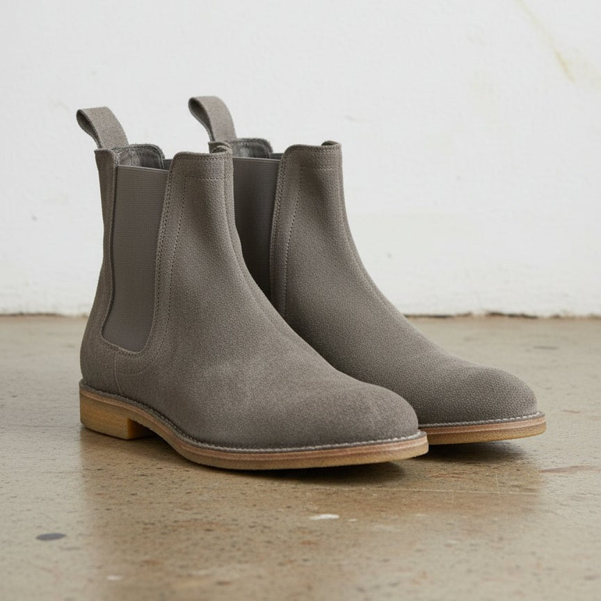 Men's Grey Chelsea Suede Leather Boots
