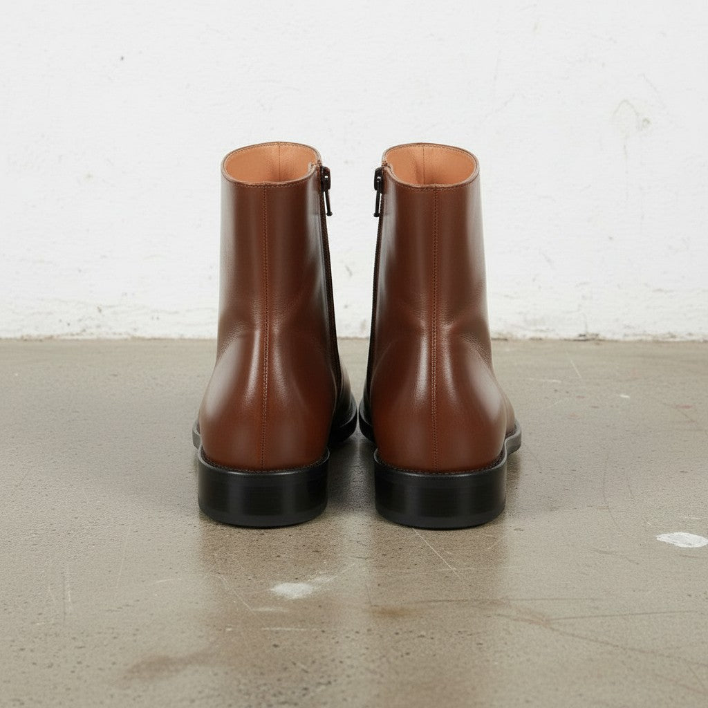 Men's Brown Plain-Toe Leather Ankle Boots