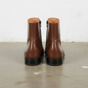 Men's Brown Plain-Toe Leather Ankle Boots