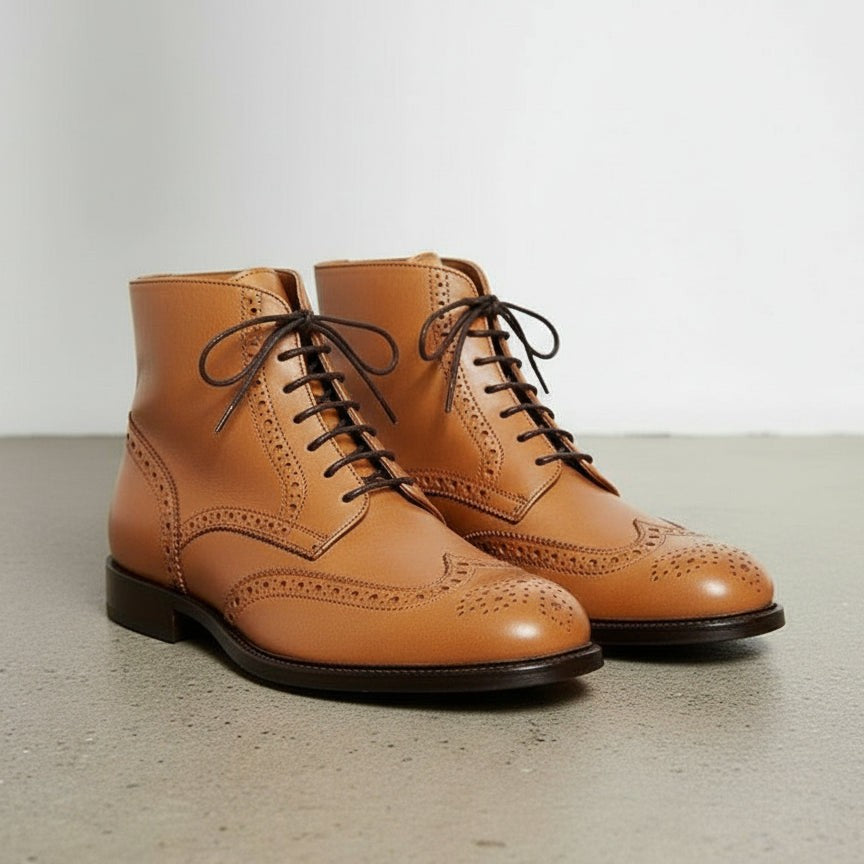 Handcrafted Men's Tan Ankle Boot in Genuine Leather