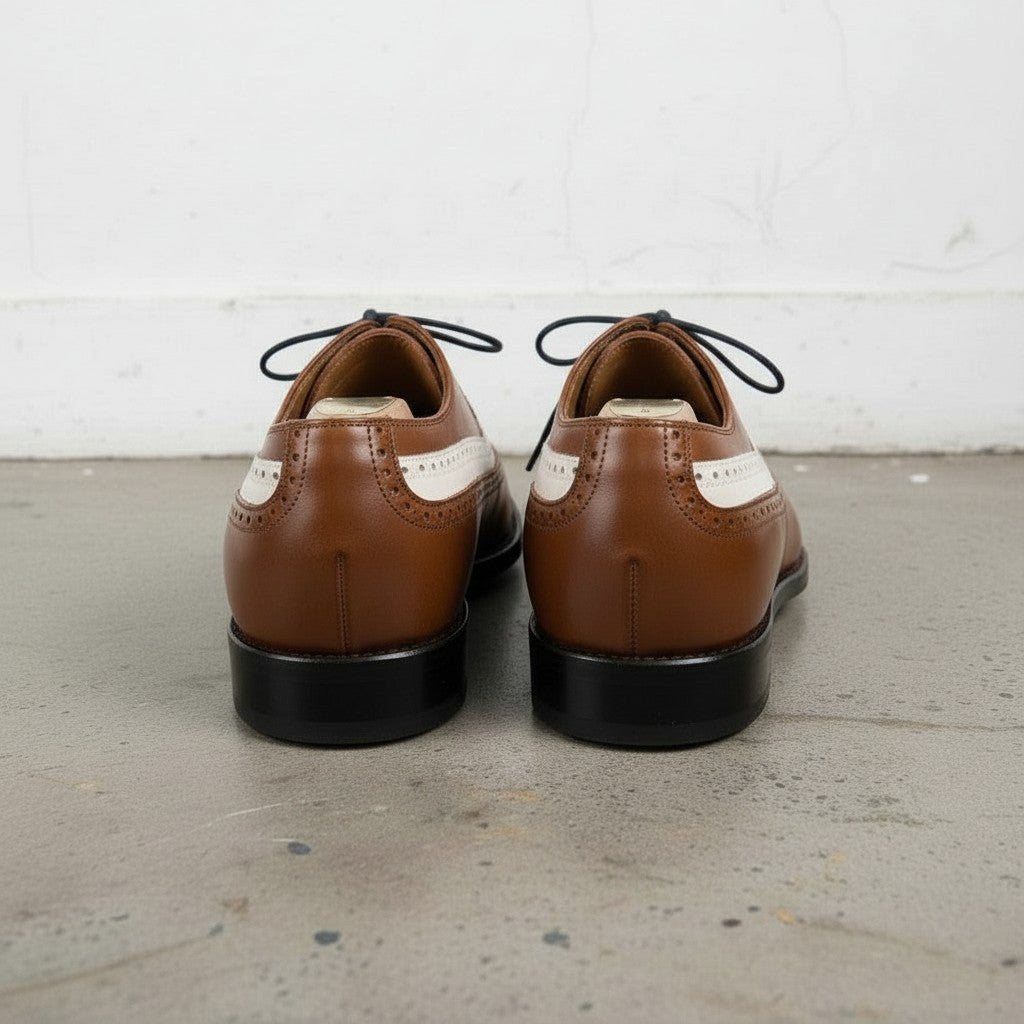Brown and Cream Two-Tone Wingtip Leather Spectator Oxfords