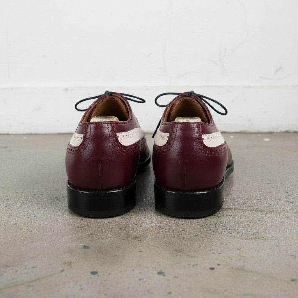 Burgundy and Cream Two-Tone Wingtip Leather Spectator Oxfords