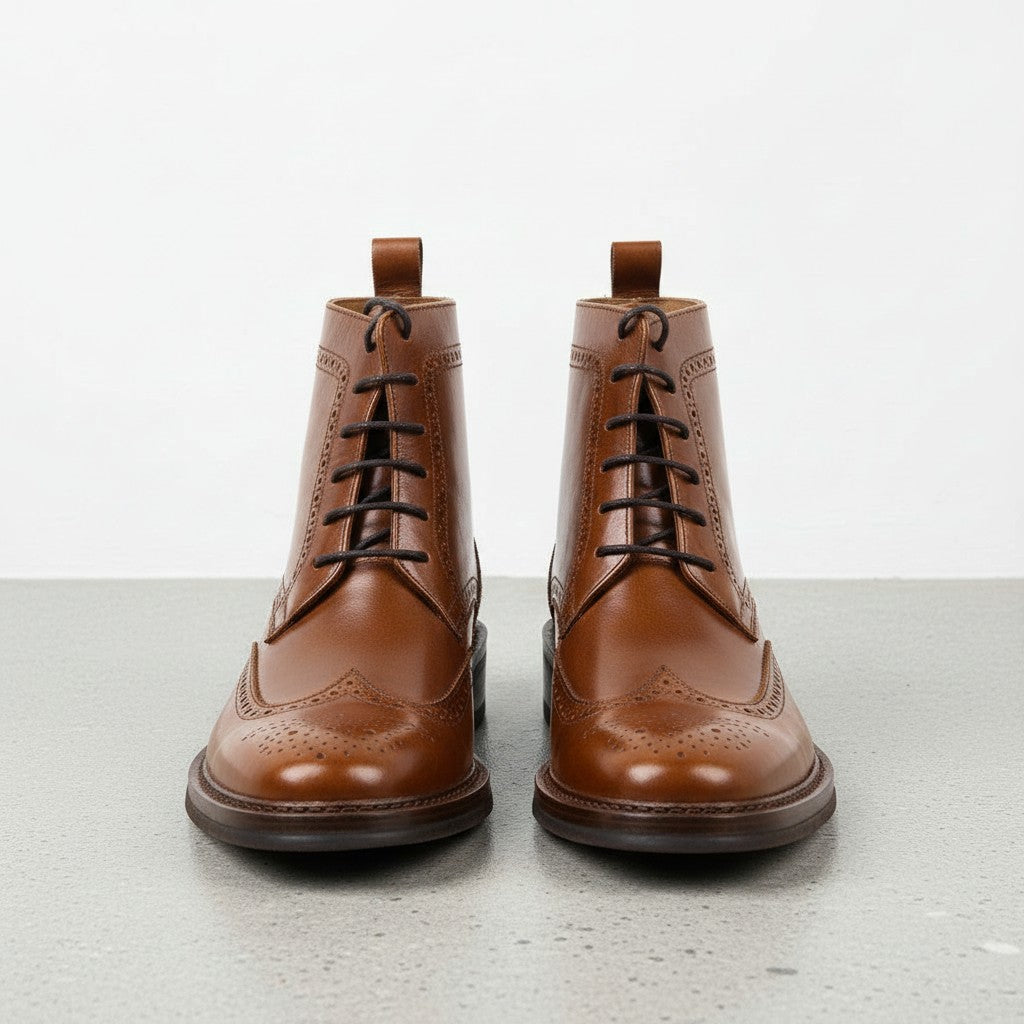 Men's Brown Wingtip Brogue Leather Ankle Boots