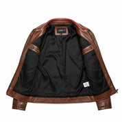Men's Brown Embroidered Full-Grain Leather Jacket