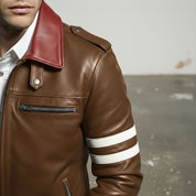 Men's Brown Embroidered Full-Grain Leather Jacket