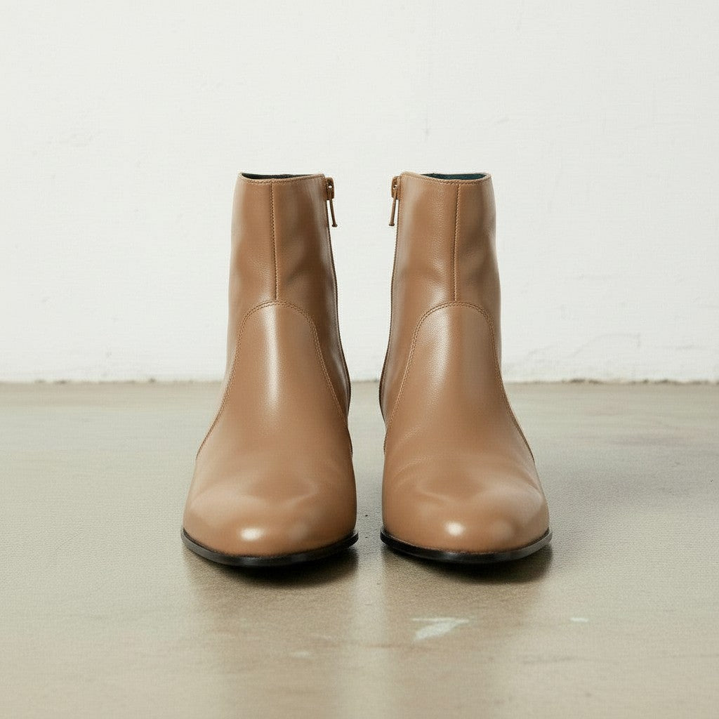 Men's Tan Plain-Toe Leather Ankle Boots