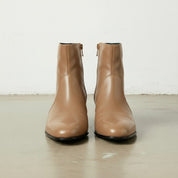 Men's Tan Plain-Toe Leather Ankle Boots