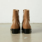 Men's Tan Plain-Toe Leather Ankle Boots