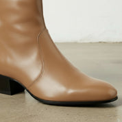 Men's Tan Plain-Toe Leather Ankle Boots