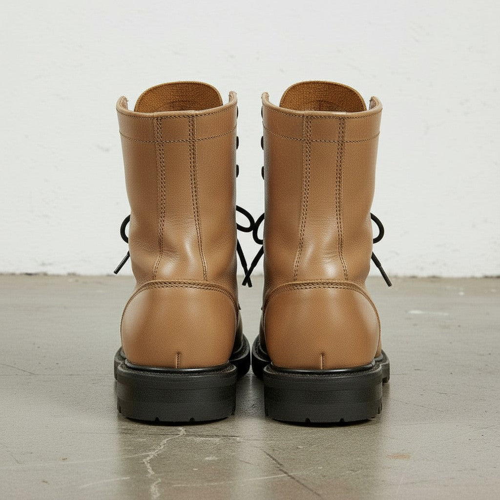 Men's Tan Plain-Toe Leather Biker Boots