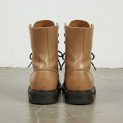 Men's Tan Plain-Toe Leather Biker Boots
