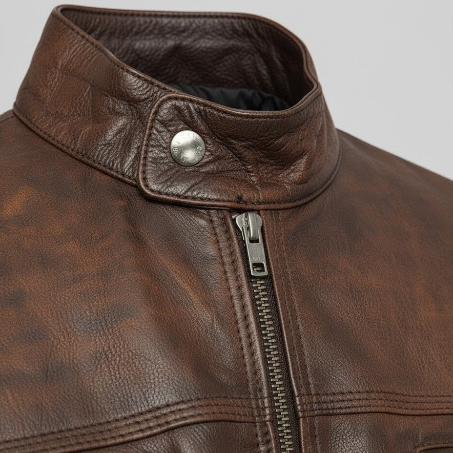 Men's Antique Brown Handmade Leather Biker Jacket
