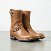 Men's Tan Plain-Toe Leather Biker Boots
