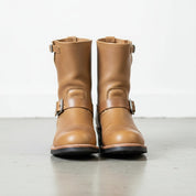 Men's Tan Plain-Toe Leather Biker Boots