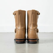 Men's Tan Plain-Toe Leather Biker Boots