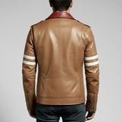 Men's Tan Embroidered Full-Grain Leather Jacket
