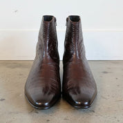Men's Dark Brown Plain-Toe Crocodile-Embossed Leather Ankle Boots