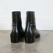 Men's Black Plain-Toe Crocodile-Embossed Leather Ankle Boots