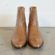 Men's Tan Plain-Toe Crocodile-Embossed Leather Ankle Boots
