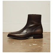 Men's Dark Brown Apron-Toe Leather Boots