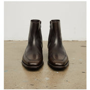 Men's Dark Brown Apron-Toe Leather Boots