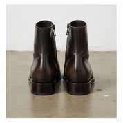 Men's Dark Brown Apron-Toe Leather Boots