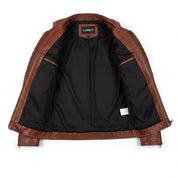 Men's Brown Distressed Leather Cafe Racer Jacket