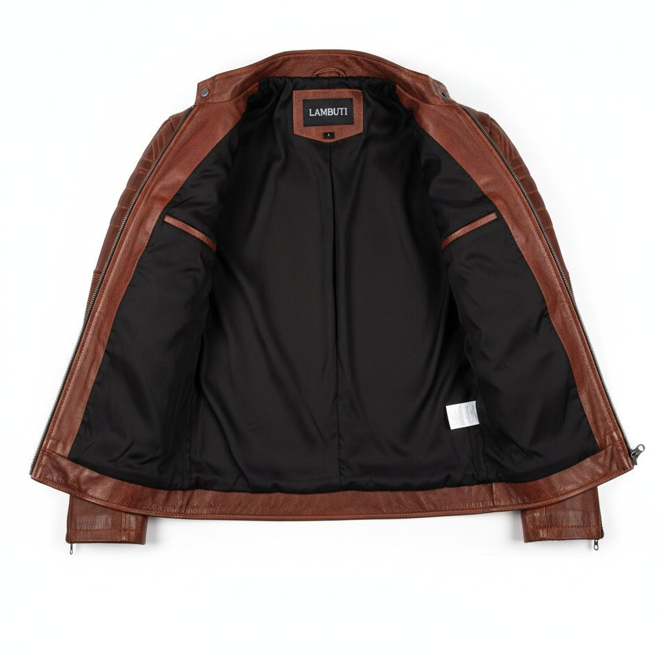 Men's Brown Distressed Leather Cafe Racer Jacket