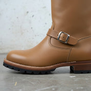 Men's Tan Buckle Leather Biker Boots