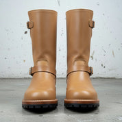 Men's Tan Buckle Leather Biker Boots