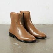 Men's Tan Plain-Toe Leather Ankle Boots