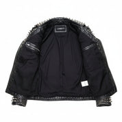 Men's Black Silver Studded Leather Biker Jacket