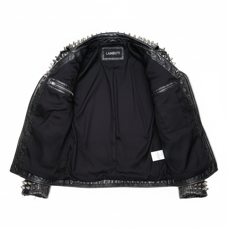 Men's Black Silver Studded Leather Biker Jacket