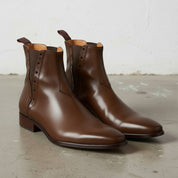Men's Brown Plain-Toe Leather Chelsea Boots