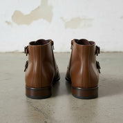Men's Brown Plain-Toe Leather Double Monk Boots