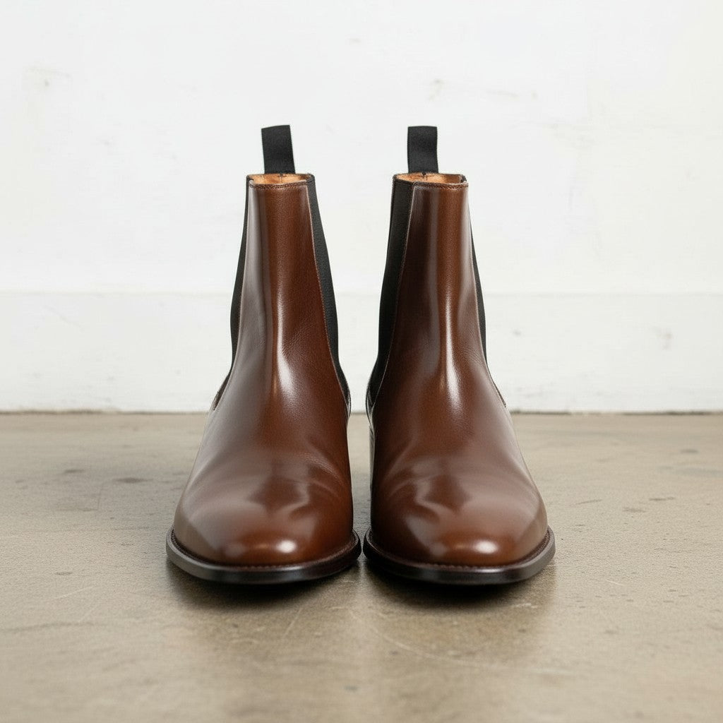 Men's Brown Plain-Toe Leather Chelsea Boots