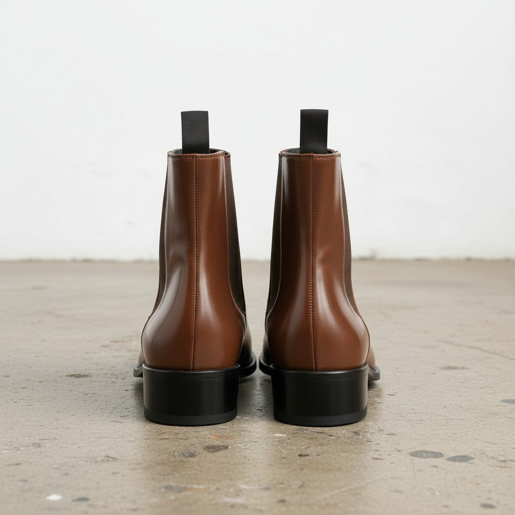 Men's Brown Plain-Toe Leather Chelsea Boots