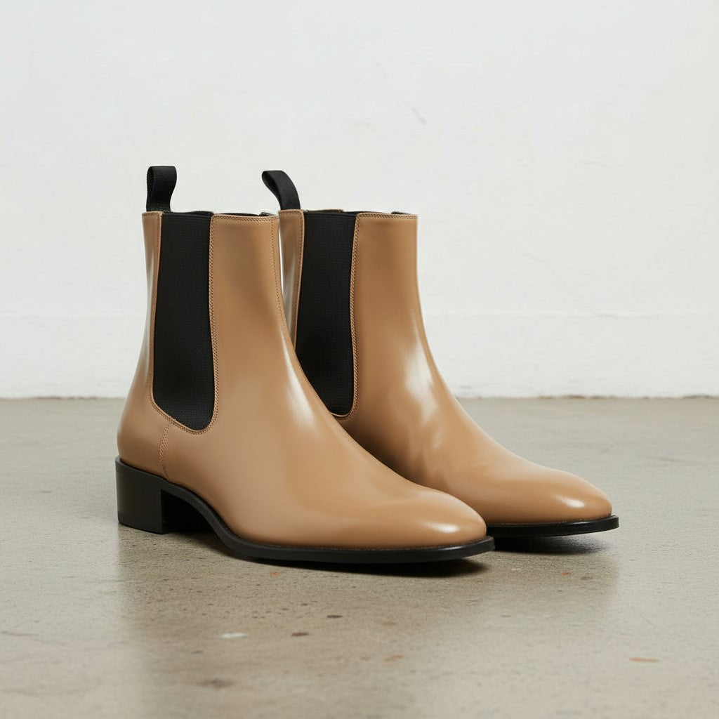 Unisex Tan Leather High Ankle Chelsea Boots