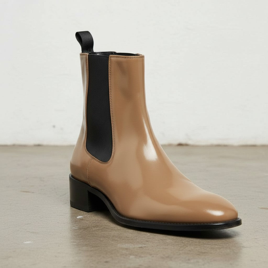 Unisex Tan Leather High Ankle Chelsea Boots