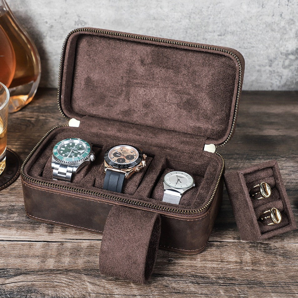 Unisex Brown Leather Travel Watch Case