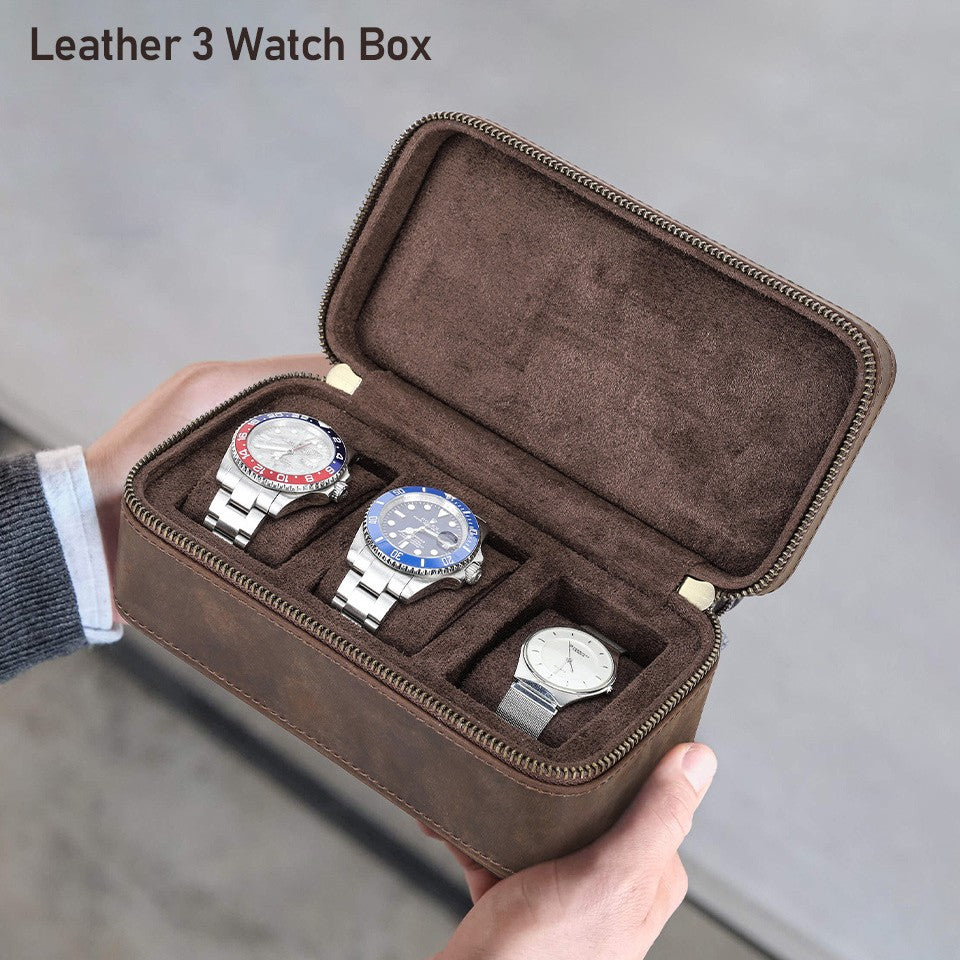 Unisex Brown Leather Travel Watch Case