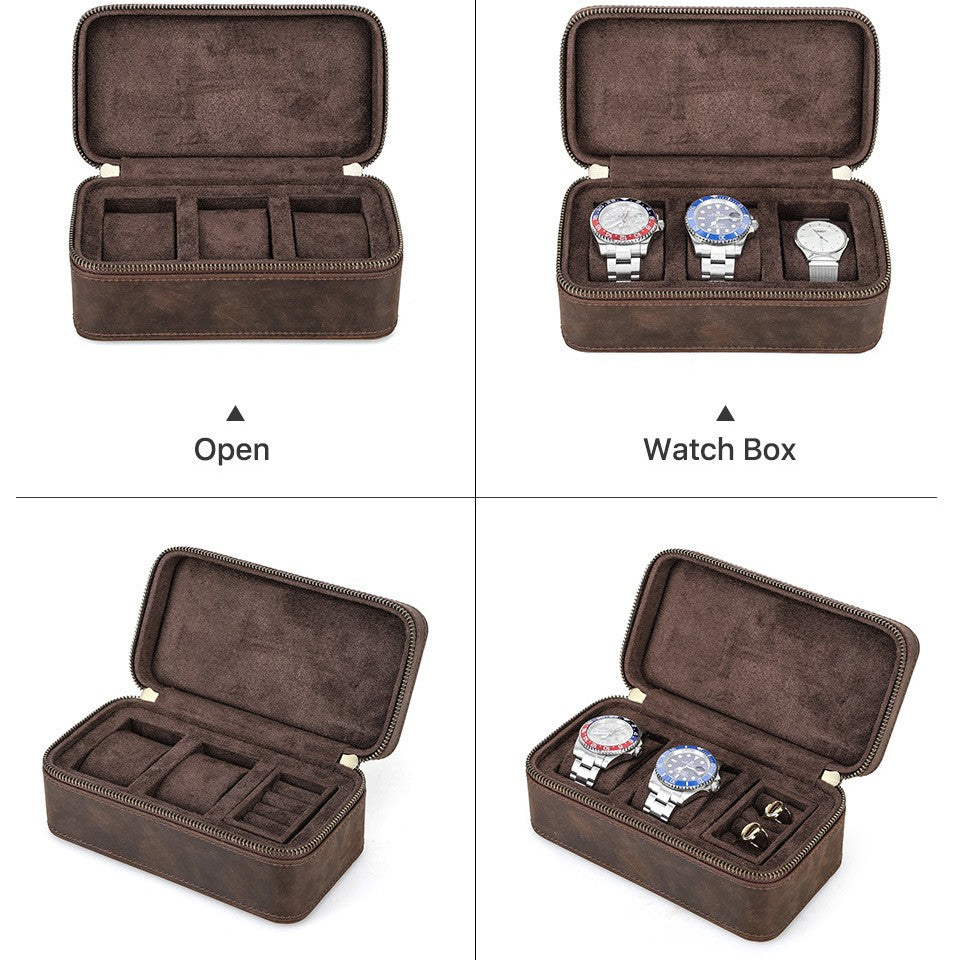 Unisex Brown Leather Travel Watch Case