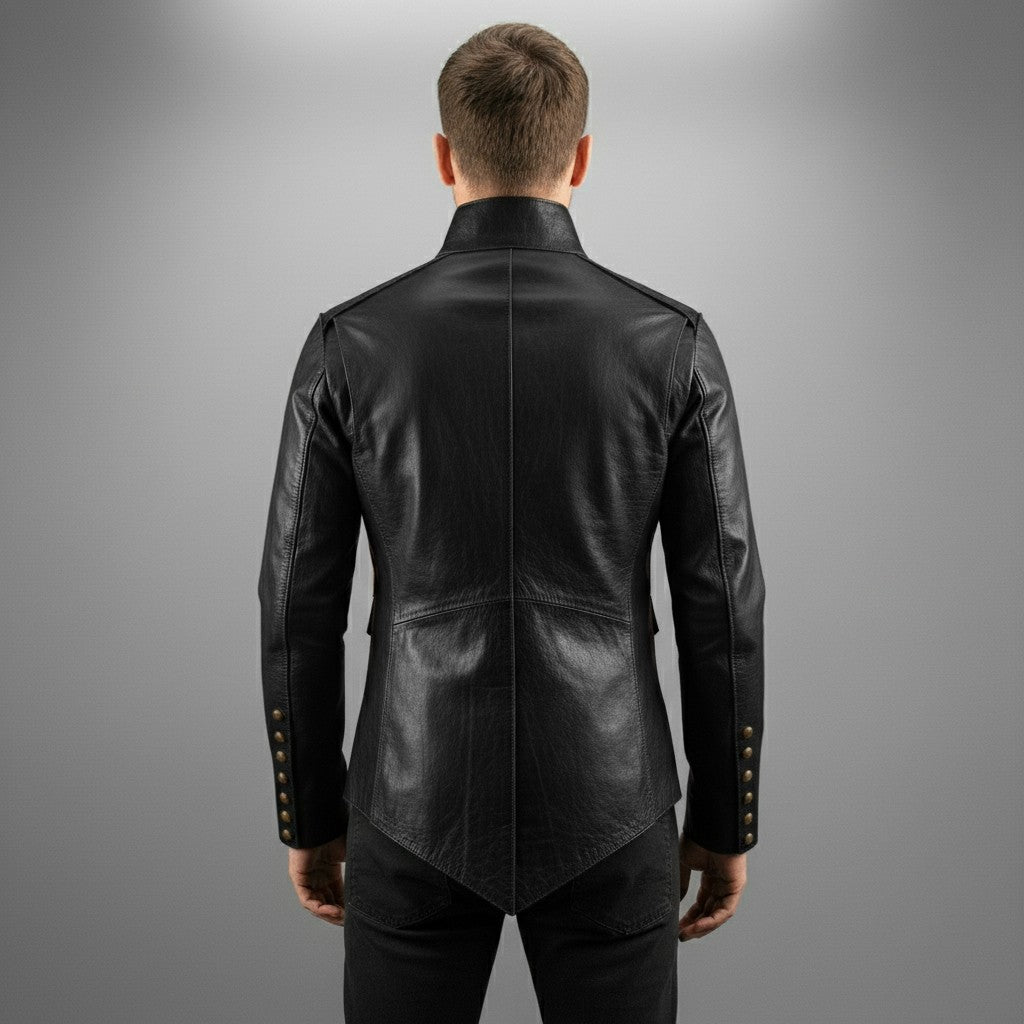 Men's Black Leather Long Jacket