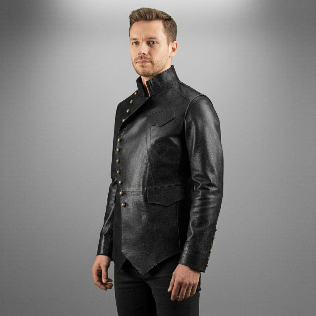 Men's Black Leather Long Jacket