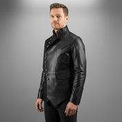 Men's Black Leather Long Jacket