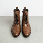 Men's Brown Crocodile-Embossed Leather Lace-Up Boots